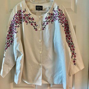 Bob Mackie Wearable Art Large White Embroidered Blazer Jacket 3XL..Plus Size
